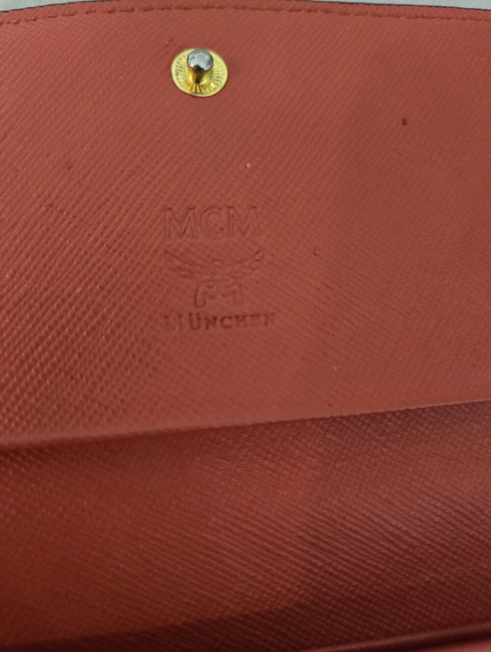 MCM Coral Red Embossed Leather Long Wallet with Gold Plate - Picture 11 of 16